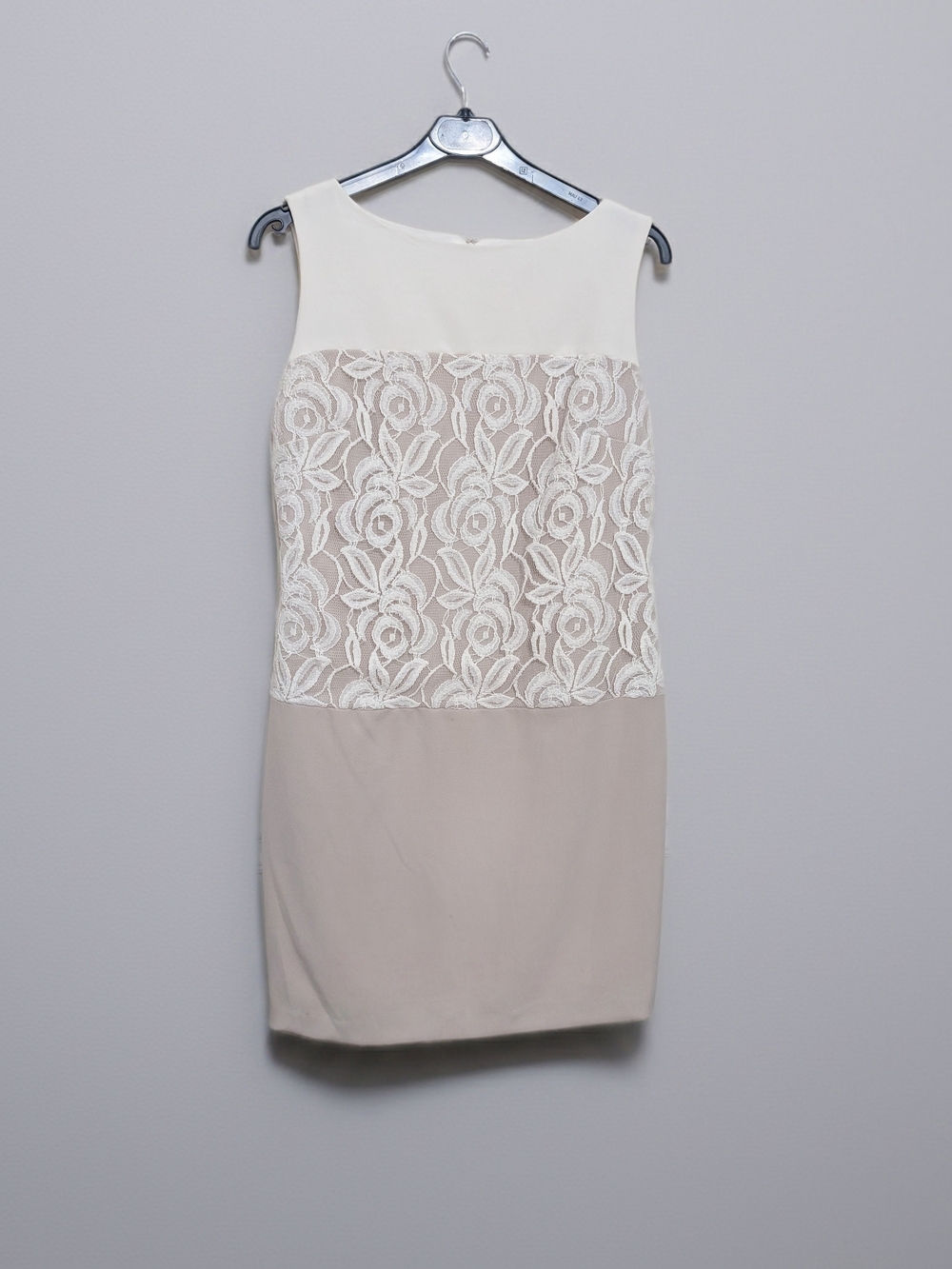 Studio One Size 6 Ivory Lace-Panel Mini Dress with Beige Skirt